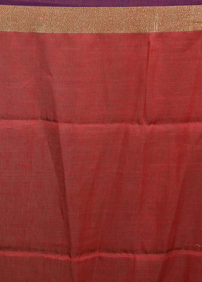 Red Linen Silk Saree With Blouse Piece - Image 5