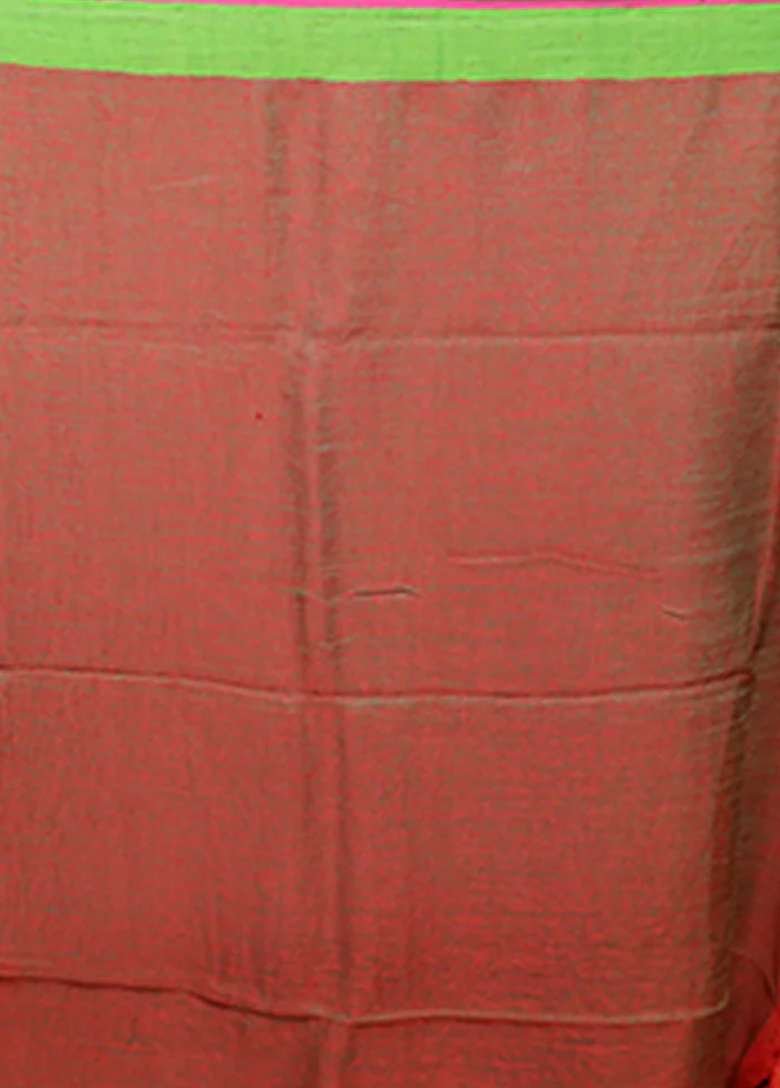 Red Linen Silk Saree With Blouse Piece - Image 5
