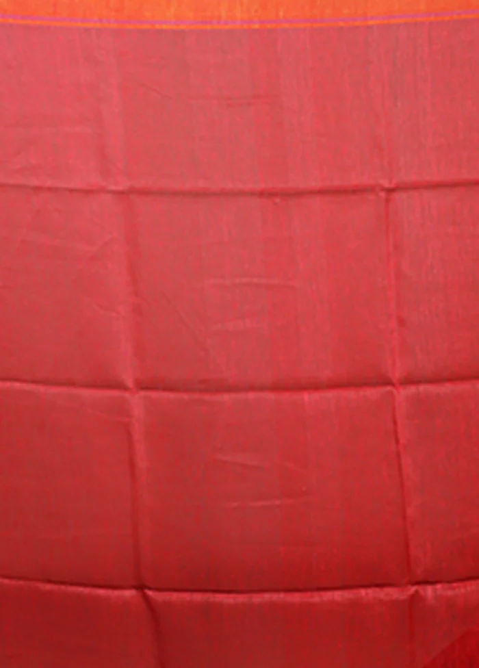 Red Linen Silk Saree With Blouse Piece - Image 5