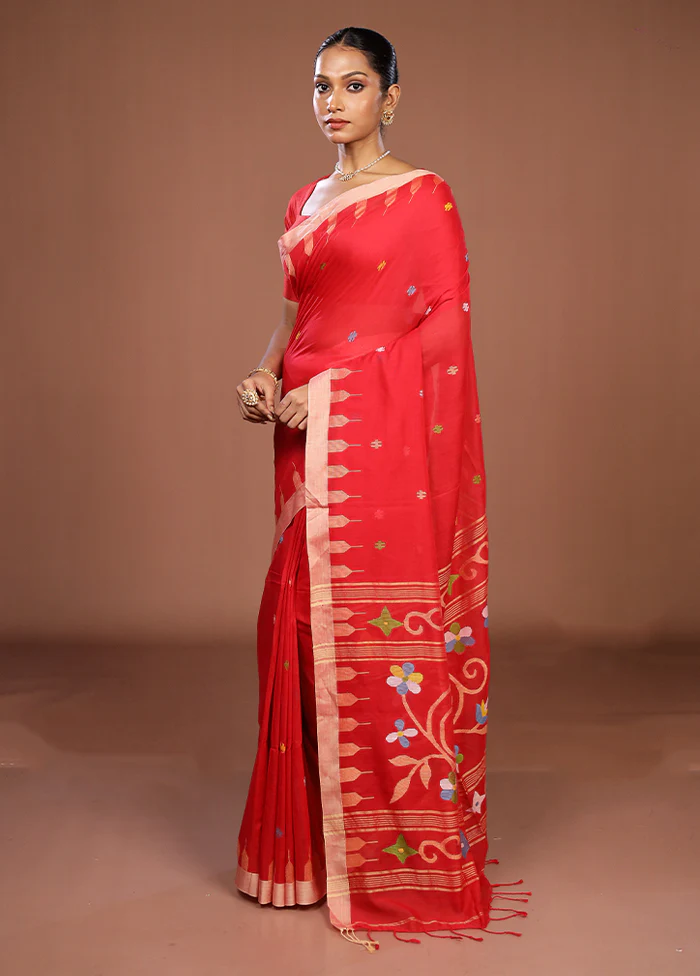Red Matka Silk Saree With Blouse Piece - Image 4