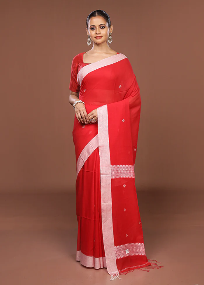 Red Matka Silk Saree With Blouse Piece - Image 2