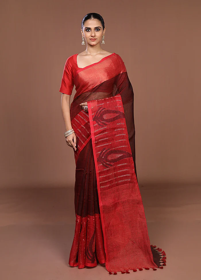 Red Matka Silk Saree With Blouse Piece - Image 2