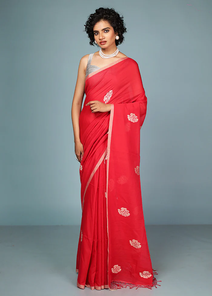 Red Matka Silk Saree Without Blouse Piece - Image 2