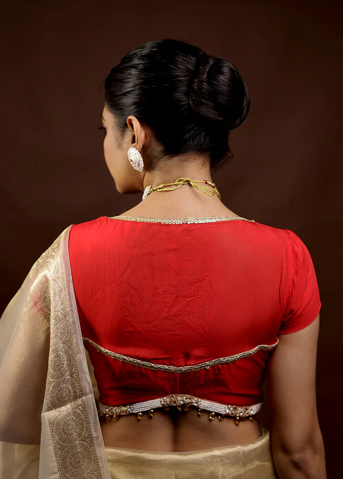 Red Organza Designer Blouse - Image 2