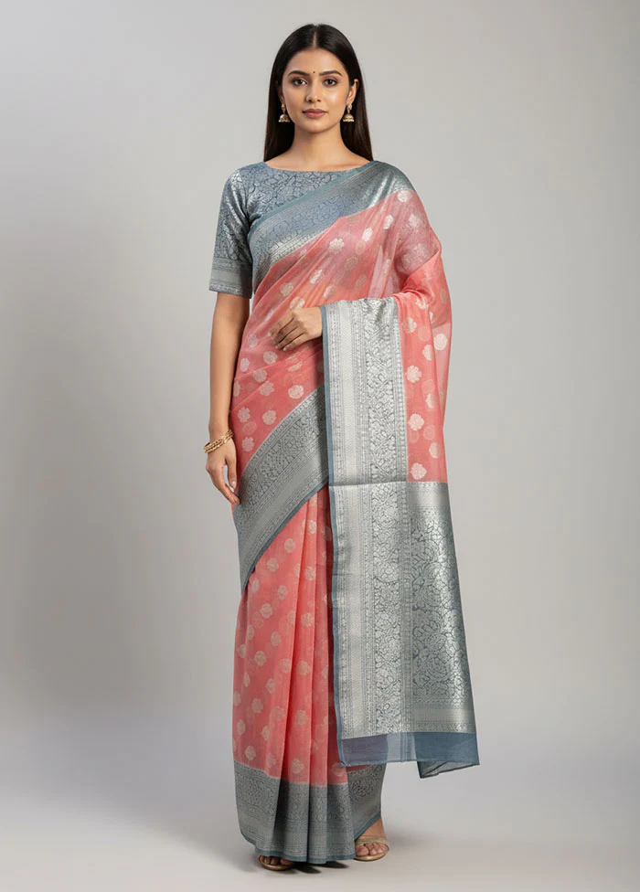 Red Organza Saree With Blouse Piece