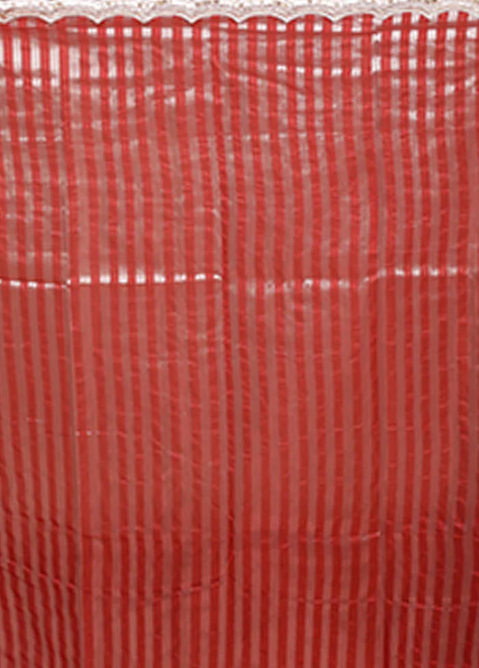 Red Organza Saree With Blouse Piece - Image 5