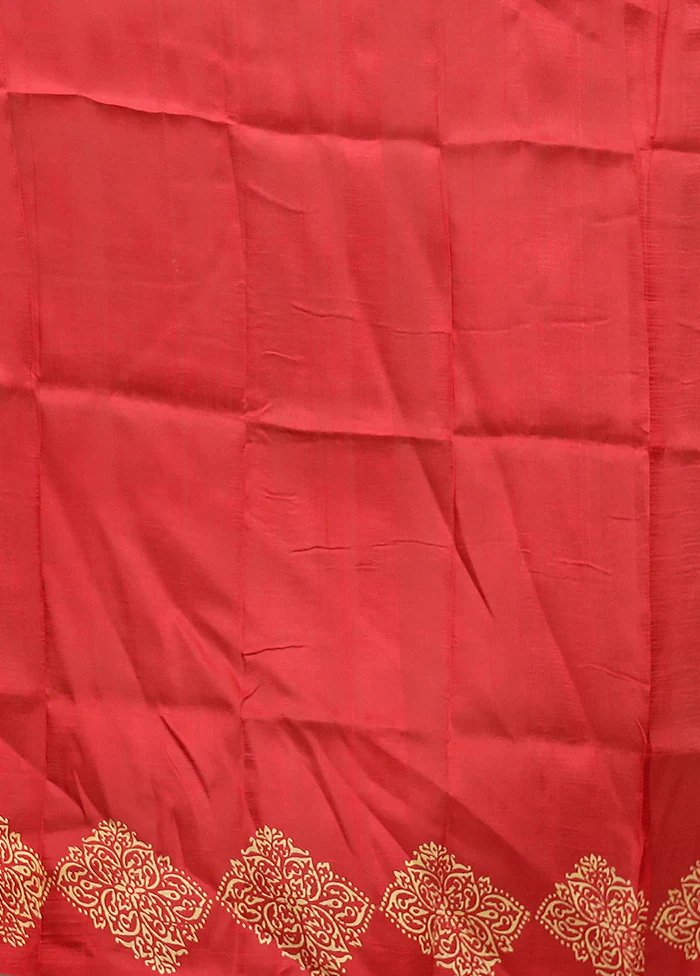 Red Printed Pure Silk Saree Without Blouse Piece - Image 5