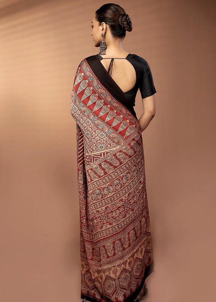 Red Printed Pure Silk Saree Without Blouse Piece - Image 3