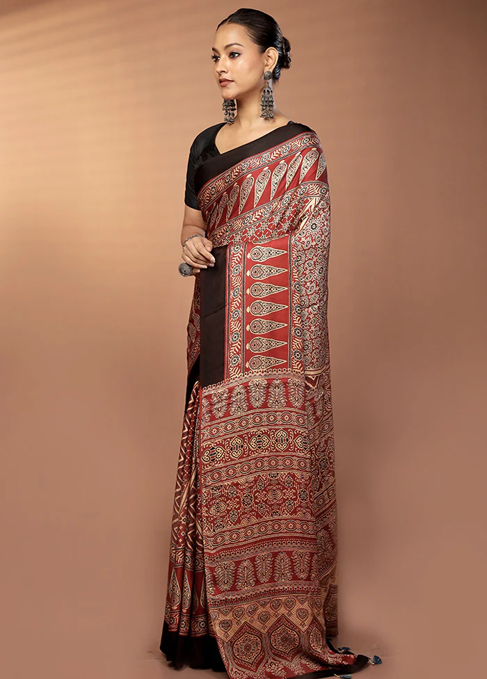 Red Printed Pure Silk Saree Without Blouse Piece - Image 4
