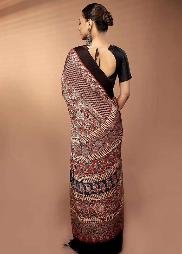Red Printed Pure Silk Saree Without Blouse Piece - Image 3
