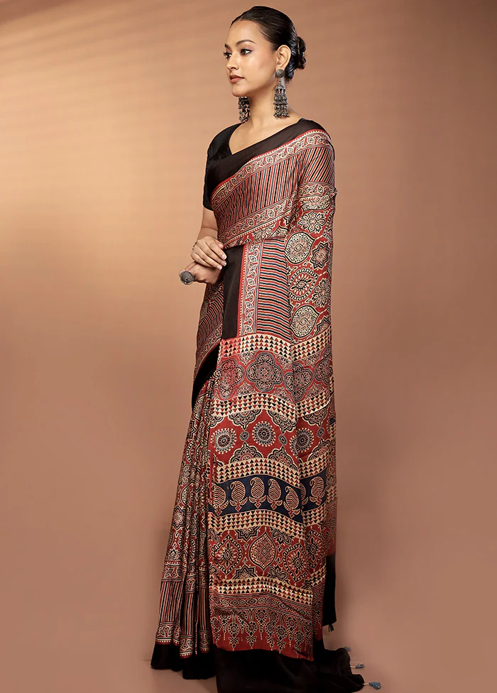 Red Printed Pure Silk Saree Without Blouse Piece - Image 4