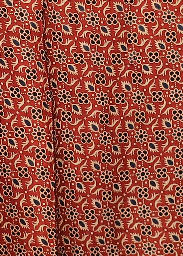 Red Printed Pure Silk Saree Without Blouse Piece - Image 5