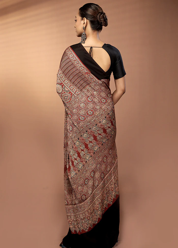 Red Printed Pure Silk Saree Without Blouse Piece - Image 3