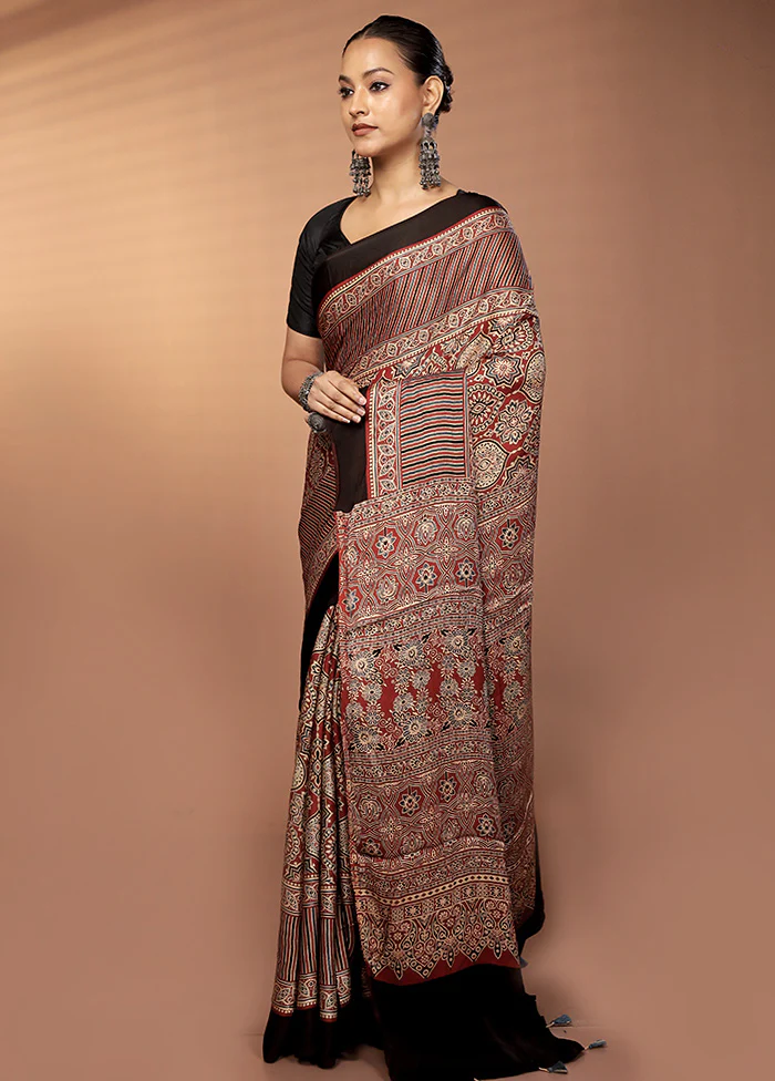 Red Printed Pure Silk Saree Without Blouse Piece - Image 4