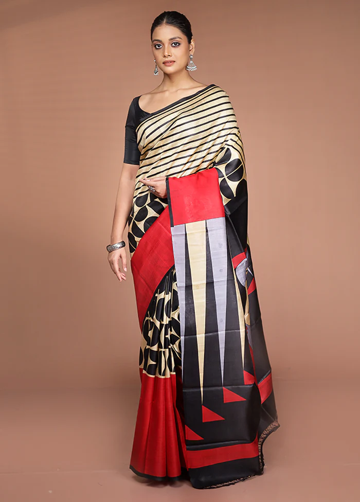 Red Printed Pure Silk Saree Without Blouse Piece - Image 2
