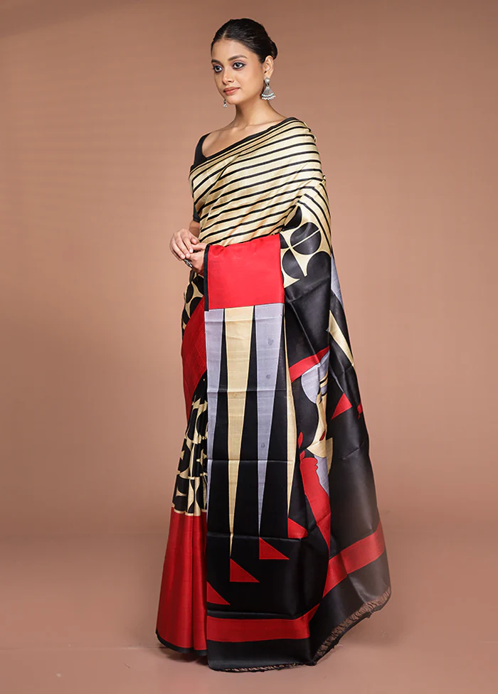Red Printed Pure Silk Saree Without Blouse Piece - Image 4