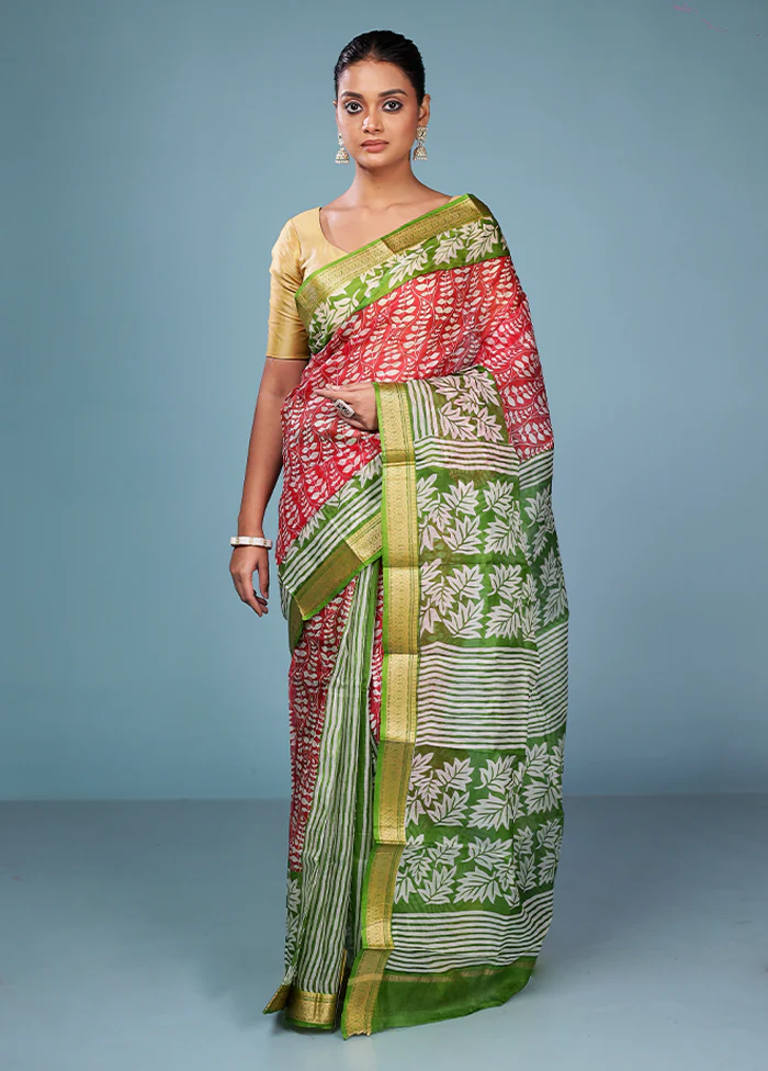 Red Printed Pure Silk Saree Without Blouse Piece - Image 2