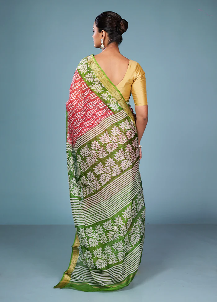 Red Printed Pure Silk Saree Without Blouse Piece - Image 3