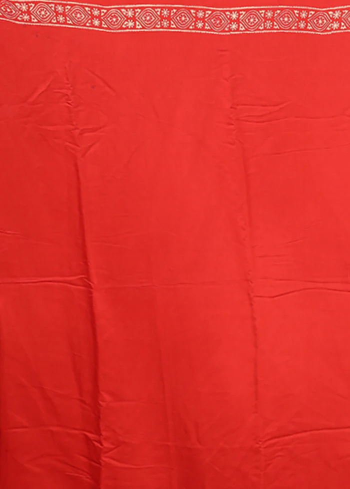 Red Printed Pure Silk Saree Without Blouse Piece - Image 5