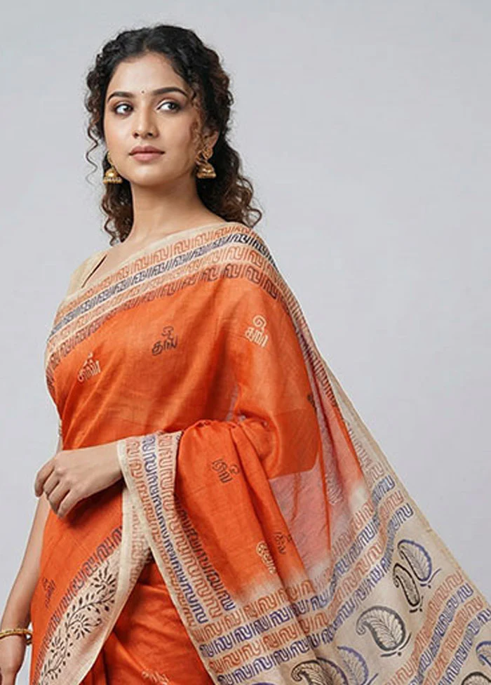 Red Printed Silk Saree Without Blouse Piece - Image 2