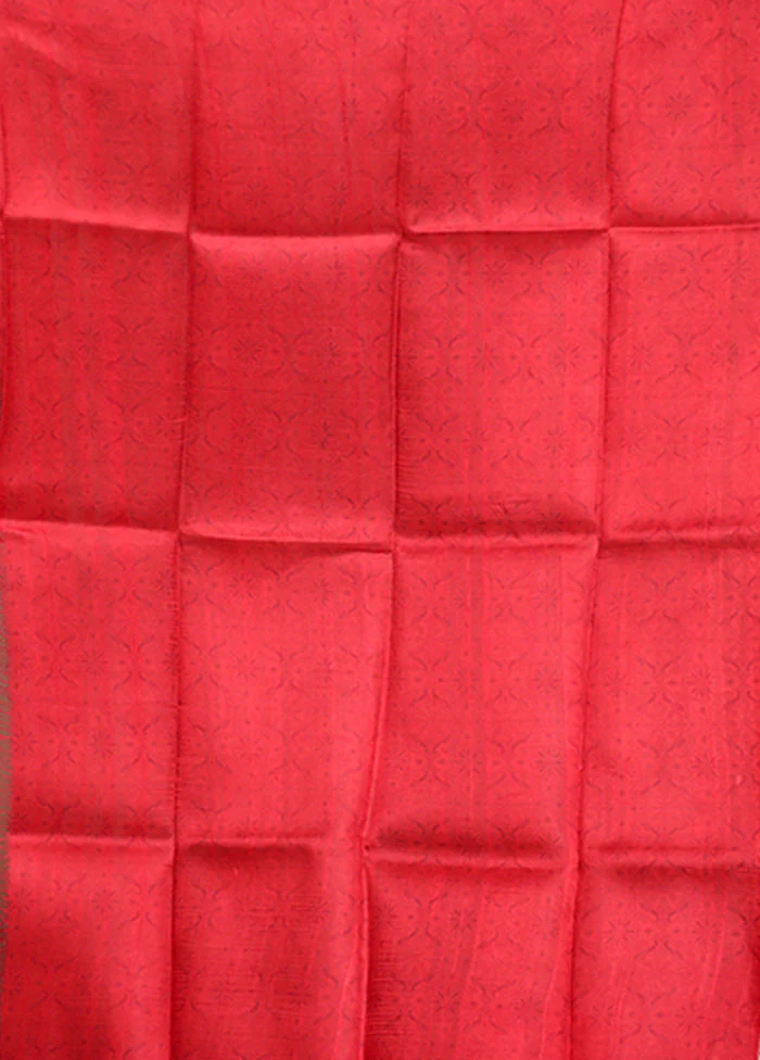Red Printed Silk Saree Without Blouse Piece - Image 5