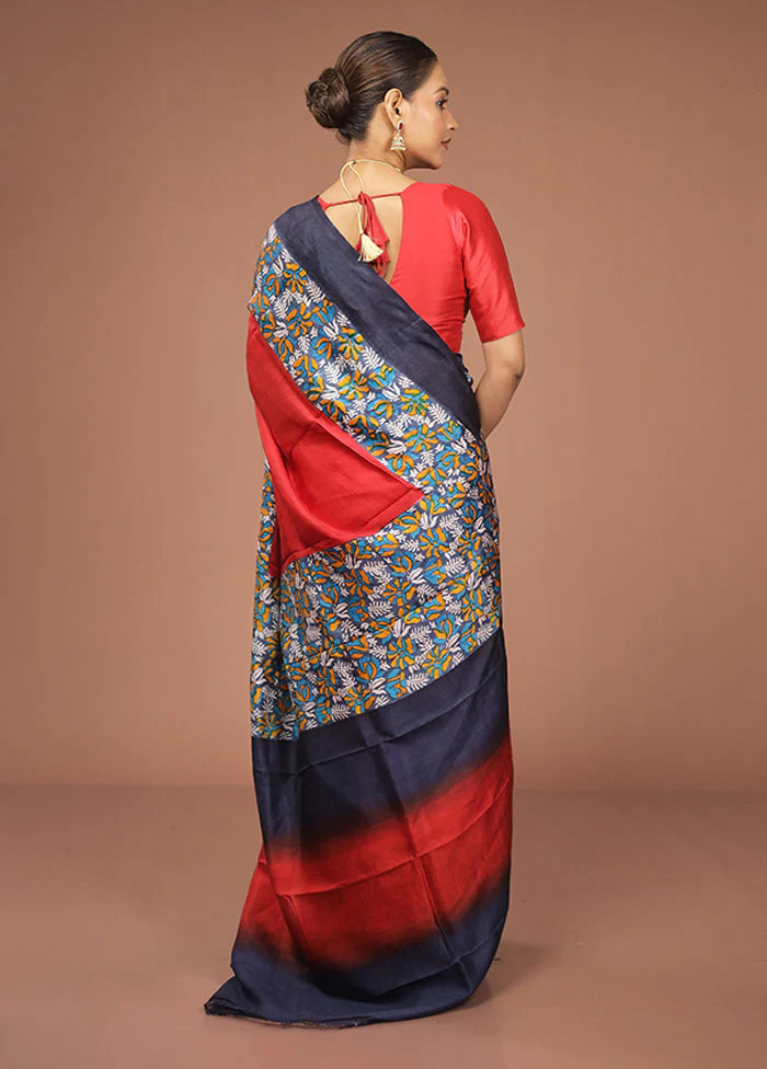 Red Printed Pure Silk Saree Without Blouse Piece - Image 3