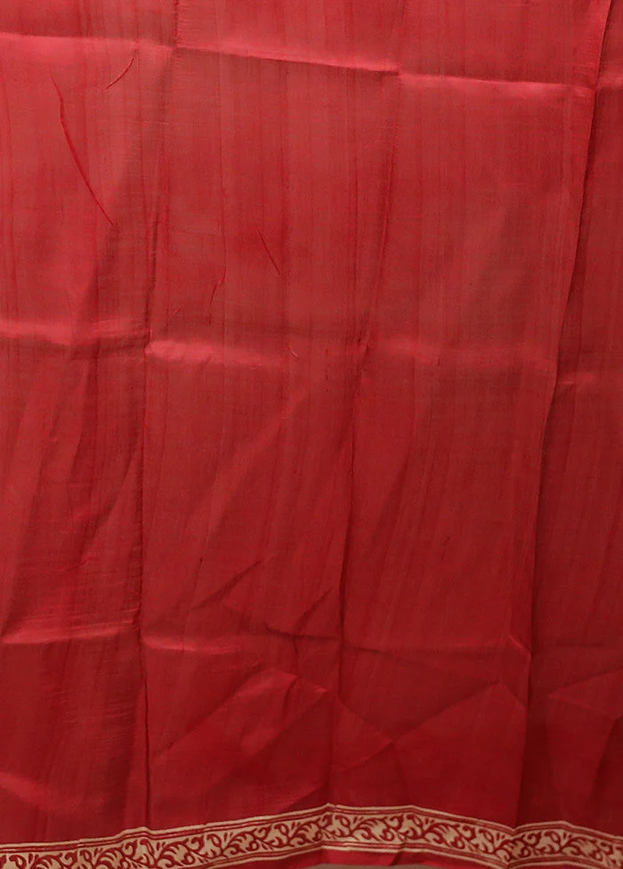 Red Printed Pure Silk Saree Without Blouse Piece - Image 5