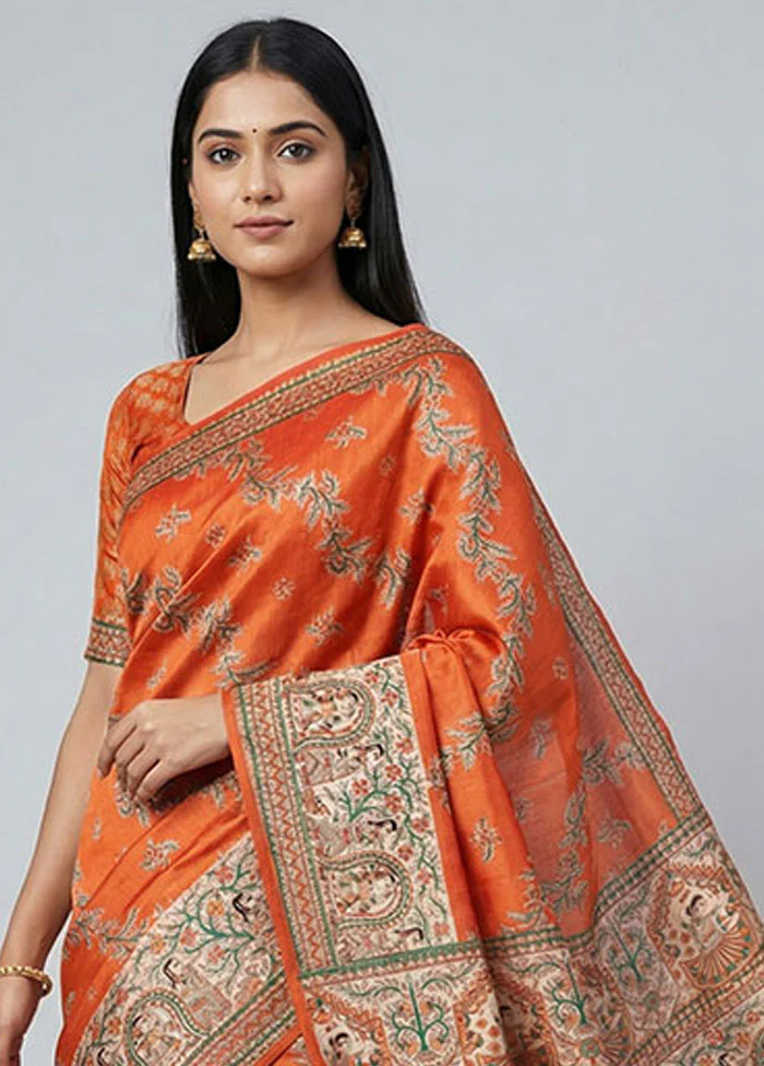 Red Printed Pure Silk Saree Without Blouse Piece - Image 2