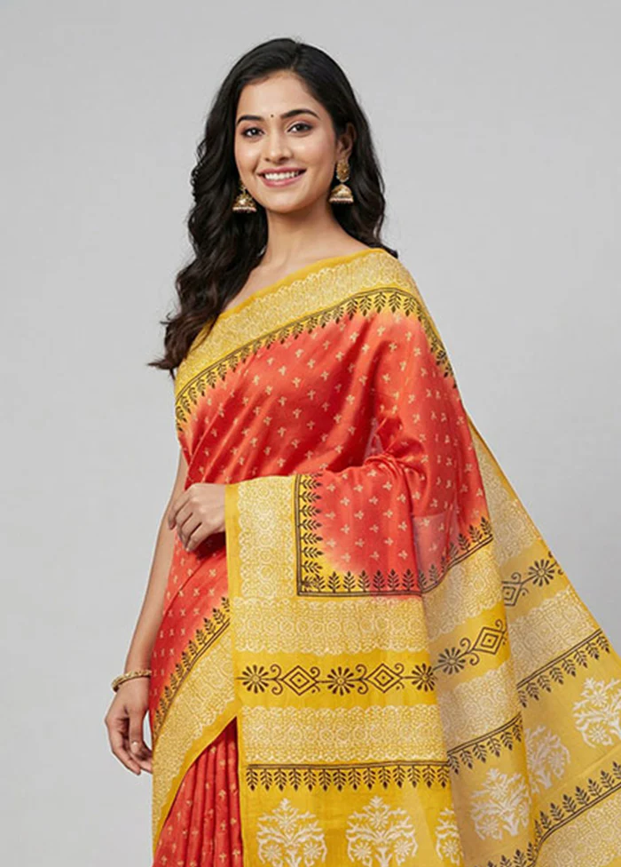 Red Printed Silk Saree Without Blouse Piece - Image 2