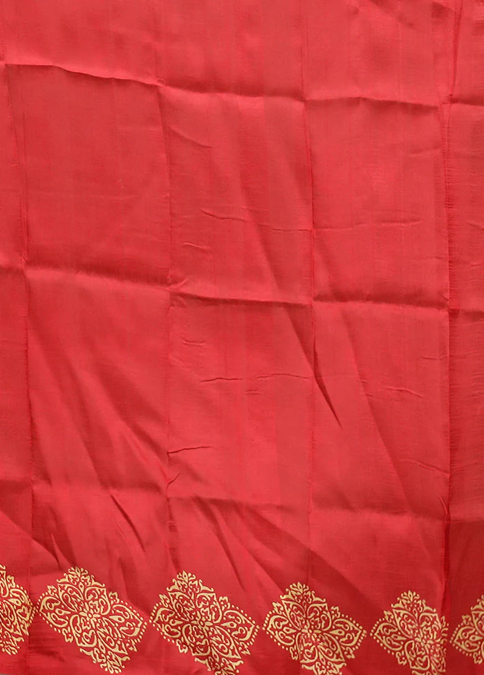 Red Printed Pure Silk Saree Without Blouse Piece - Image 5