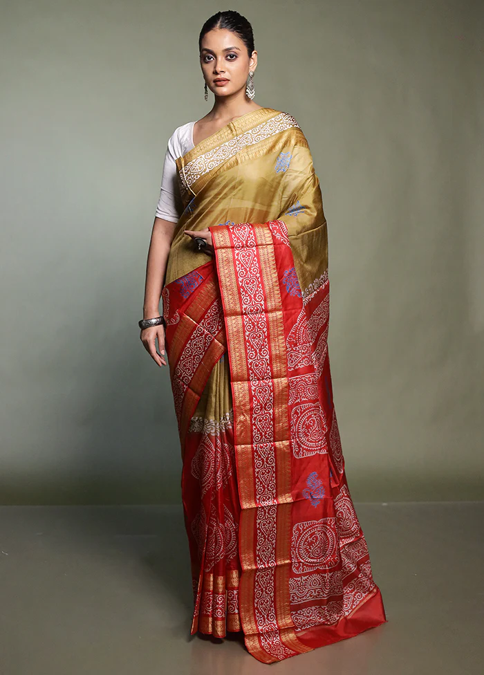 Red Printed Pure Silk Saree Without Blouse Piece - Image 2