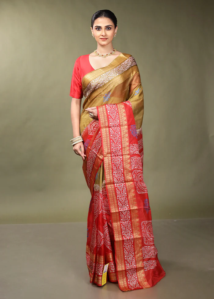 Red Printed Pure Silk Saree Without Blouse Piece - Image 2