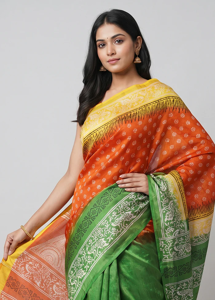 Red Printed Silk Saree Without Blouse Piece - Image 2