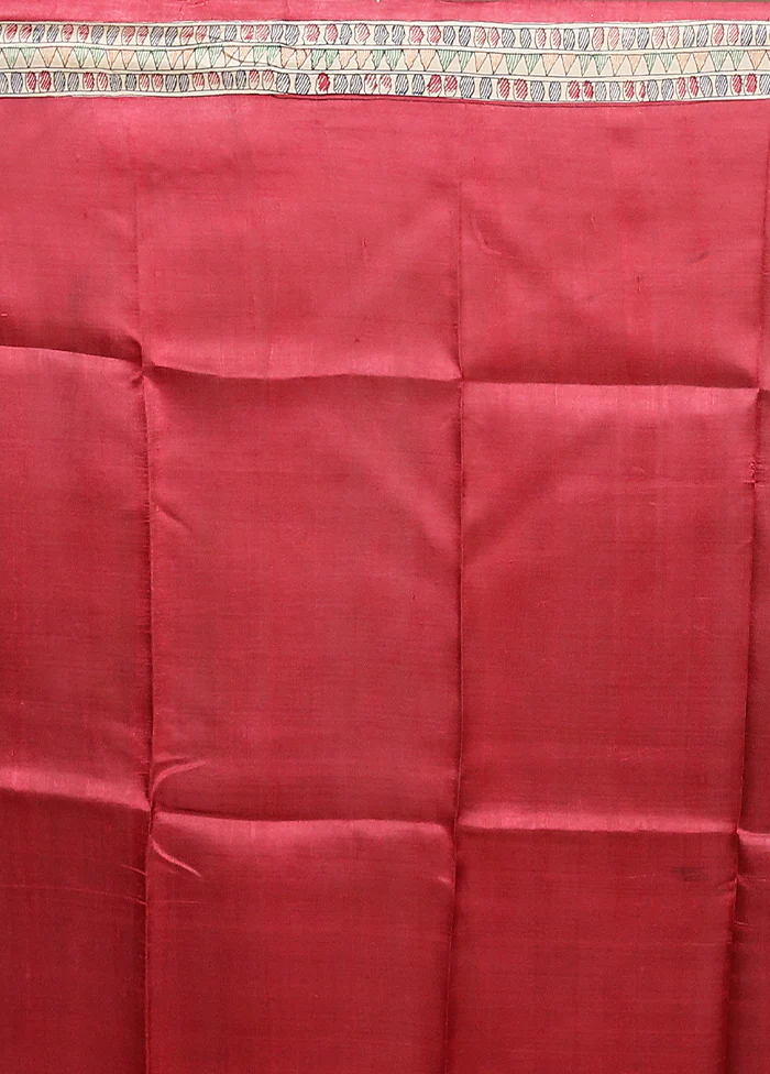 Red Printed Pure Silk Saree Without Blouse Piece - Image 5