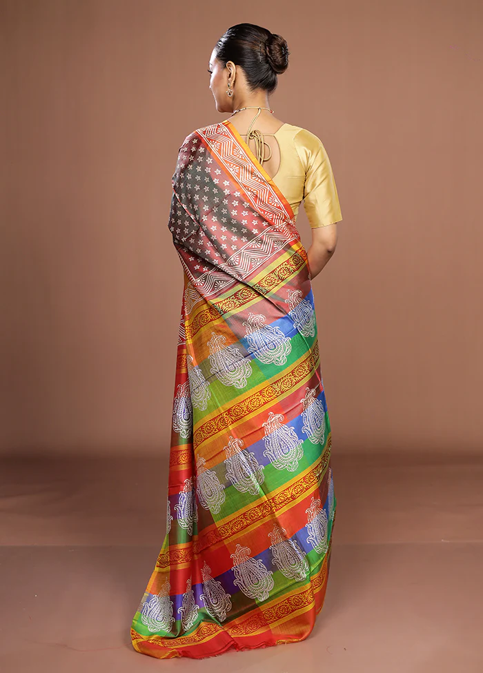 Red Printed Pure Silk Saree Without Blouse Piece - Image 3