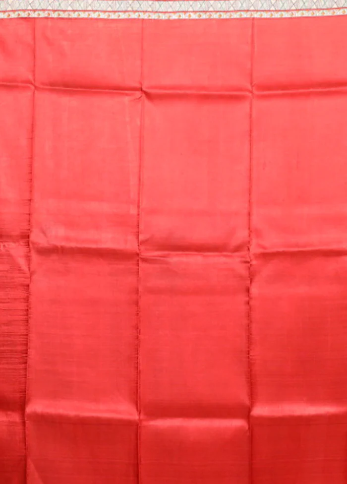 Red Printed Silk Saree Without Blouse Piece - Image 5