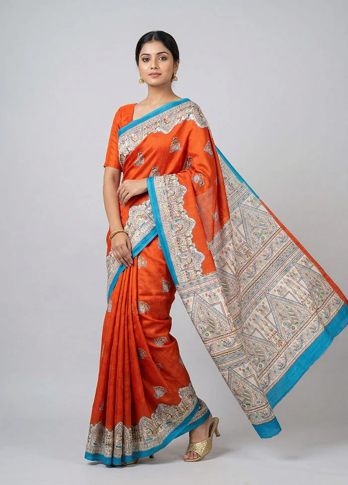 Red Printed Pure Silk Saree Without Blouse Piece