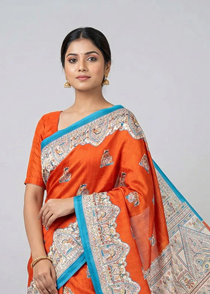 Red Printed Pure Silk Saree Without Blouse Piece - Image 2