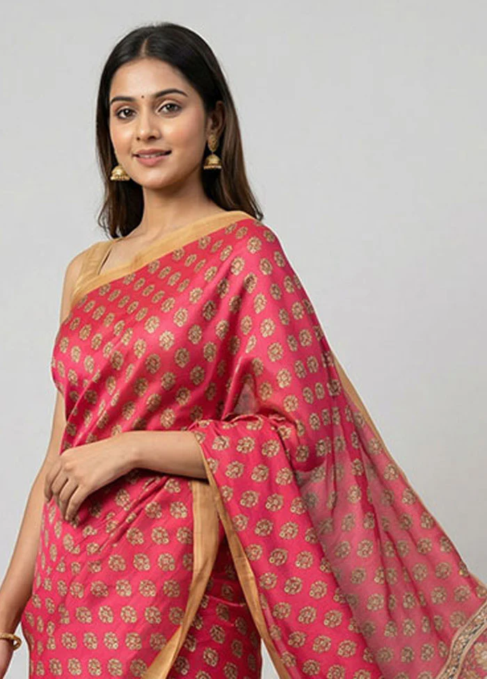 Red Printed Silk Saree Without Blouse Piece - Image 2