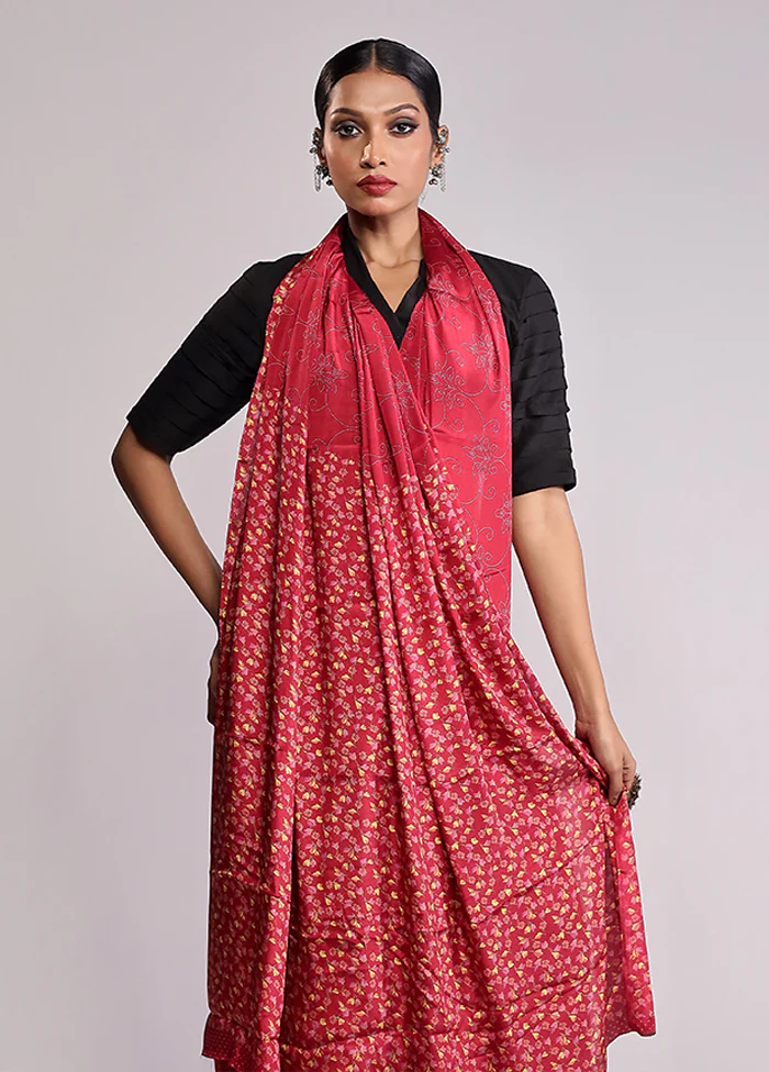 Red Printed Silk Saree With Blouse Piece