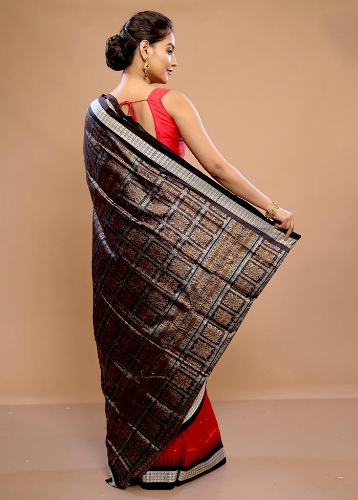 Red Handloom Bomkai Pure Silk Saree With Blouse Piece - Image 4