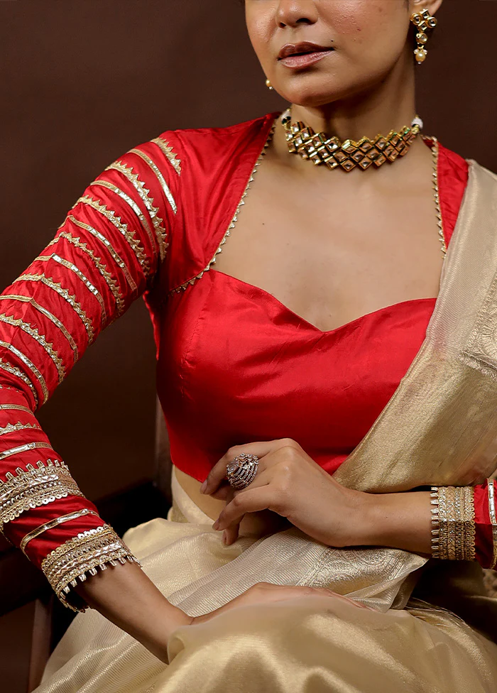 Red Pure Silk Designer Blouse - Image 3