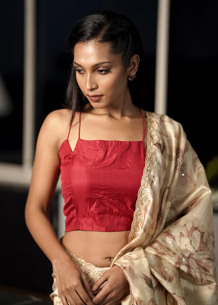 Red Pure Silk Designer Blouse - Image 3