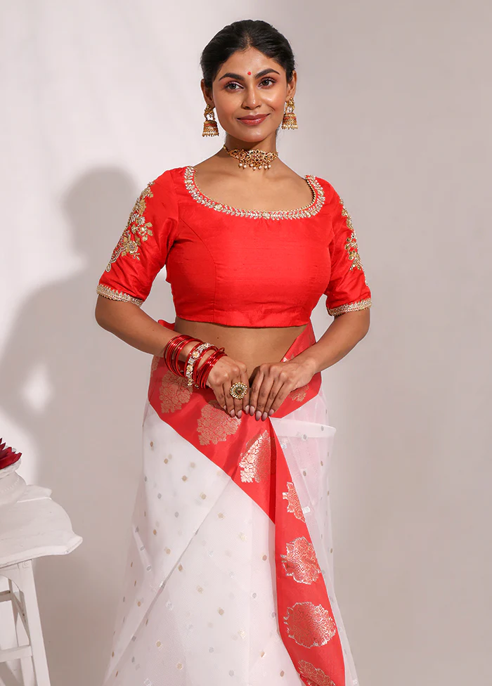 Red Round Neck Designer Blouse