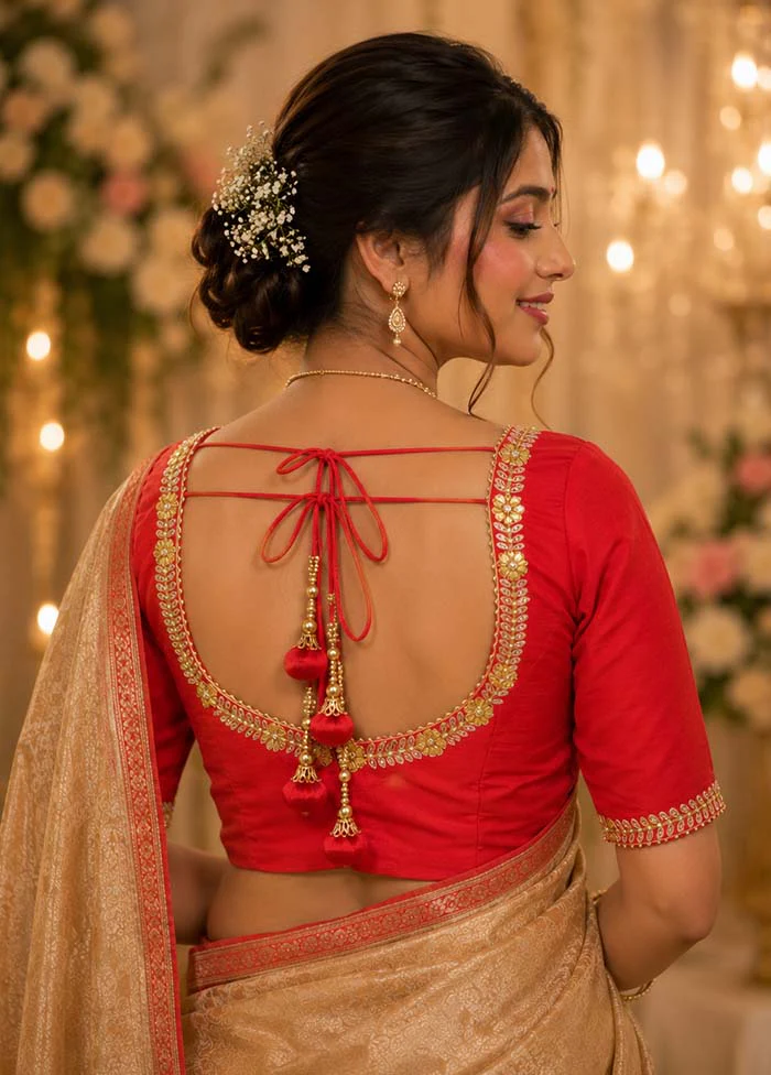 Red Round Neck Designer Blouse - Image 2