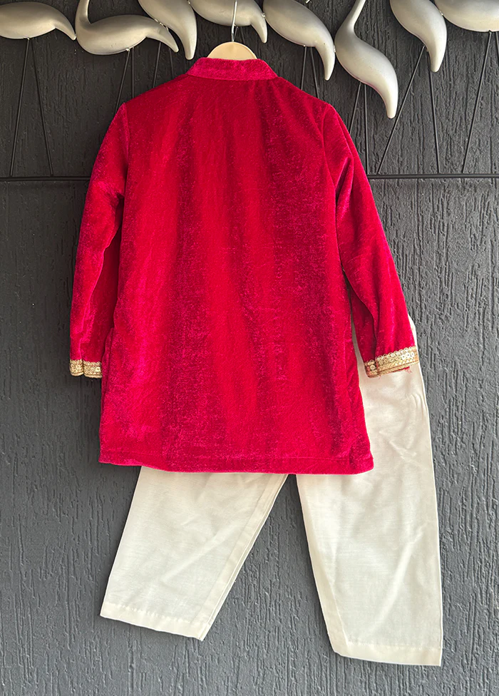 Red Silk Kurta & Pajama Set - Image 3