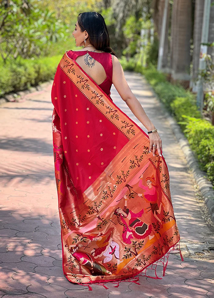 Red Spun Silk Saree With Blouse Piece - Image 3