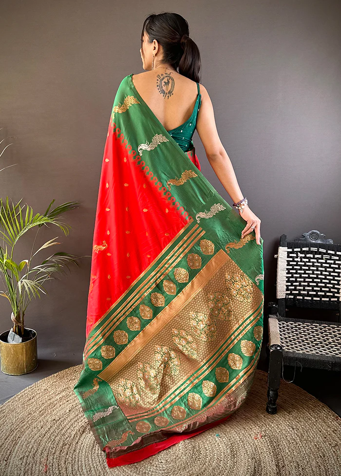 Red Spun Silk Saree With Blouse Piece - Image 3