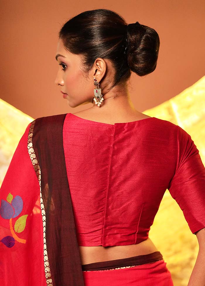 Red Sweetheart Neck Designer Blouse Piece - Image 2