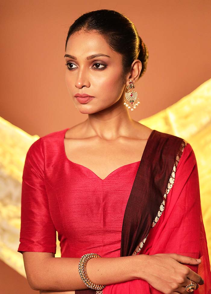 Red Sweetheart Neck Designer Blouse Piece - Image 3